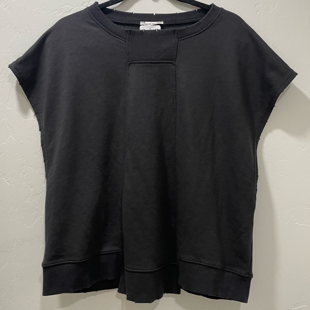 NWT Carole Christian Short Sleeve Lightly Distressed Black Top Women's Large